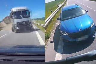 Hrôzostrašne vyzerajúca nehoda osobného auta s nákladným zachytená kamerami v oboch vozidlách.