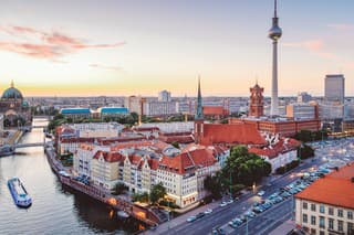 Skyline of Berlin (Germany) with TV Tower at dusk