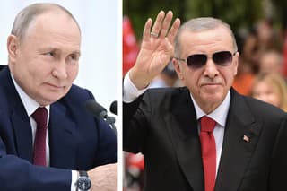 Na snímke vľavo Vladimir Putin a vpravo Recep Tayyip Erdogan.