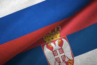 Serbia and Russia flag together realtions textile cloth fabric texture