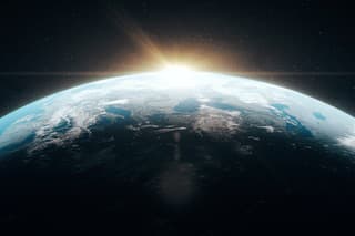 Photorealistic Earth view from space to Europe with Sun flare.
World map texture credits to NASA: https://visibleearth.nasa.gov/images/74218