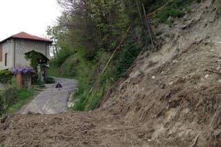 Mudslide on a small country road in Italy