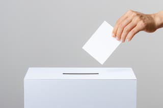 Voting and people hands and gray background