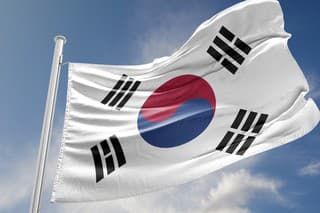 South Korea flag is waving at a beautiful and peaceful sky in day time while sun is shining. 3D Rendering