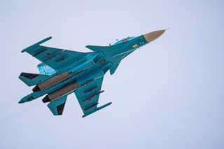 Russia, Khabarovsk - May 9, 2020: Su-34 front-line fighter-bomber Parade in honor of victory. Military air parade in honor of Victory Day.