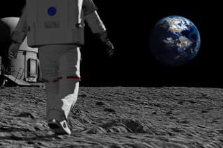 Astronaut walking on the moon and admiring the beautiful Earth. Elements of this image furnished by NASA. 3D rendering
