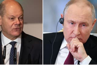 Nemecký kancelár Olaf Scholz a ruský prezident Vladimir Putin.
