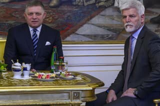 Na predseda vlády SR Robert Fico a prezident ČR Petr Pavel počas prijatia na Pražskom hrade.