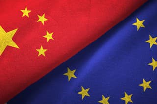 European Union and China flag together realtions textile cloth fabric texture