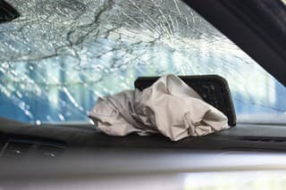 Deployed airbag in the interior of a vehicle