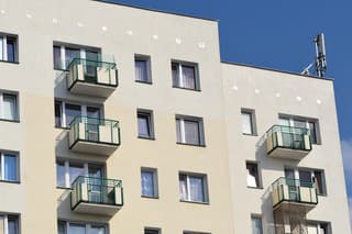 View up on the block of flats with prefabricated.