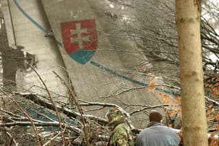 Na archívnej snímke z 20. januára 2006 trosky havarovaného vojenského lietadla AN-24 pri obci Hejce v Maďarsku.