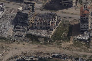 Zničené budovy v pásme Gazy