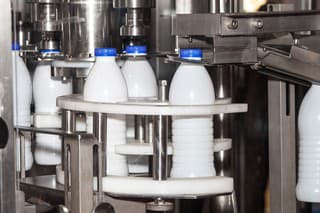 Packaging bottles line in the milk industry