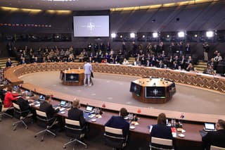 Stretnutie ministrov zahraničných vecí členských krajín NATO na Severoatlantickej rade v sídle NATO v Bruseli 3. apríla 2024.