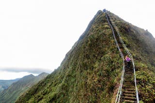 Hikers on the Haiku stairs, otherwise known as Stairway to Heaven, on Oahu, Hawaii.