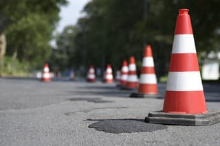 Row of traffic cones - selective focus