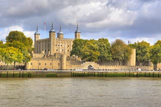 "The Tower of London, seen from the River Thames, with a view of the water-gate called ""Traitors' Gate"""
