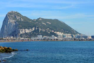 Gibraltar: Gibraltar town, harbour and the west face of the Rock, part of the Betic Cordillera - Straits of Gibraltar - photo by M.Torres