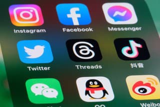 Shanghai,China-July 6th 2023: Threads, Twitter, Instagram, Facebook, Wechat, Tencent QQ, Messenger, TikTok(Douyin) and Sina Weibo app icon on screen. Assorted social media platform application software