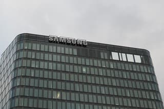 Munich, Germany Bavaria - February 25, 2023: Samsung Semiconductor Europe GmbH high-tech mobile device, electronics, and processor manufacturer and software developer. Europe headquarters logo.