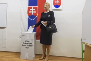 Na snímke prezidentka SR Zuzana Čaputová vhadzuje obálku s hlasovacím lístkom do volebnej schránky vo voľbách do Európskeho parlamentu.