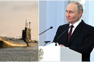 Na ilustračnej snímke ruská ponorka a ruský prezident Vladimir Putin.