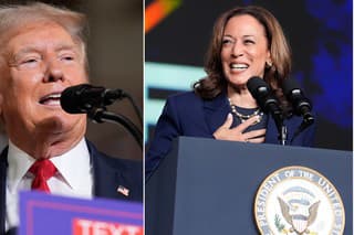 Republikánsky kandidát na prezidenta USA Donald Trump a viceprezidentka Kamala Harrisová.