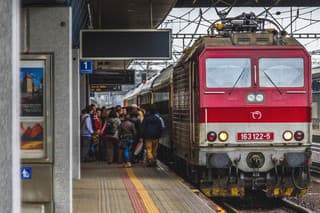 Poprad, Slovakia, October 15, 2014 - People are boarding a Regional Train of the Slovak Railway ZSSK at Poprad Station.