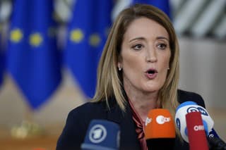 Predsedníčka Európskeho parlamentu Roberta Metsolová na summite EÚ v Bruseli.