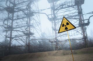 Radioactivity sign in Chernobyl Outskirts 2019 closeup