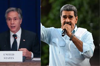 Americký minister zahraničných vecí Antony Blinken a venezuelský prezident Nicolás Maduro.