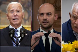 Americký prezident Joe Biden, francúzsky minister zahraničných vecí Jean-Noël Barrot a šéf európskej diplomacie Josep Borrell.