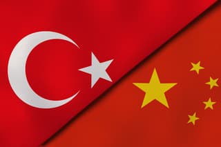 Turkey China national flags. News, reportage, business background. 3D illustration.