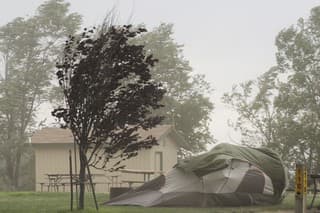 high winds in a dust storm at a campground destroying a tent