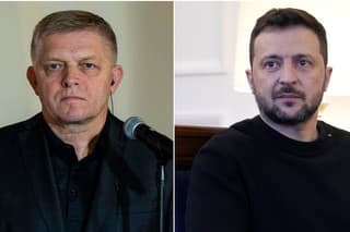 Premiér Robert Fico (vľavo) a ukrajinský prezident Volodymyr Zelenskyj.