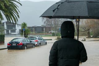 Flooding in Nelson City Centre along Maitai River after massive rainfalls on 18/08/2022.