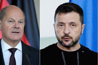 Nemecký kancelár Olaf Scholz a ukrajinský prezident Volodymyr Zelenskyj.