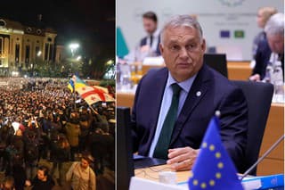 Demonštranti v Tbilisi vypískali maďarského premiéra Viktora Orbána.