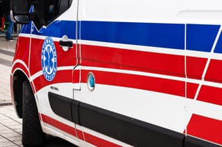 Kielce, Poland, March 16, 2019:  Polish ambulance medical service vehicle on the street of Kielce during public event.