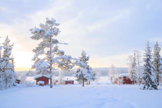 Winter landscape with house at Kiruna Sweden lapland