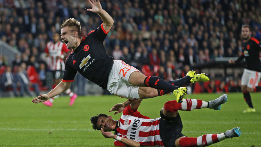 Luke Shaw goes down