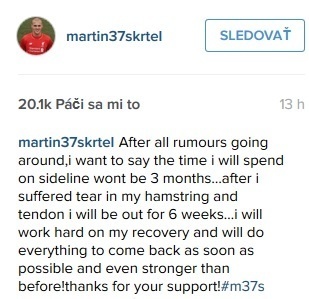 Škrtel napísal túto informáciu