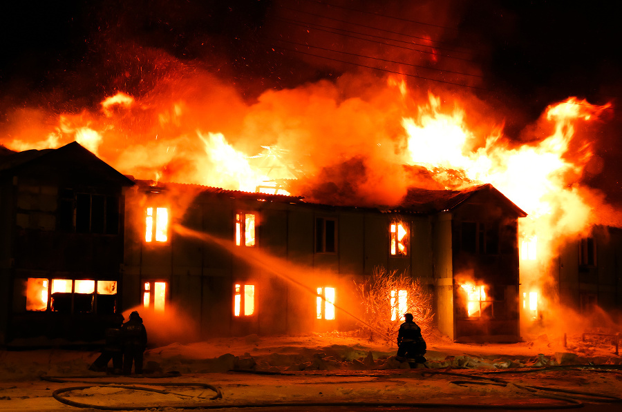 Burning old wooden house