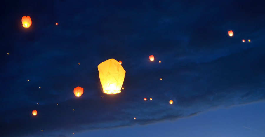 Floating paper lanterns on
