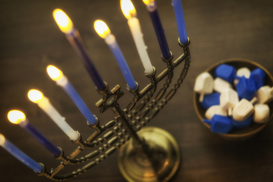 Menorah with burning candles