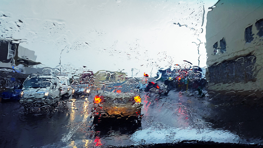 Traffic on a rainy