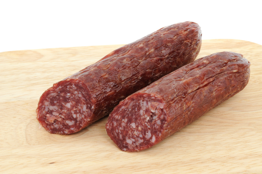 Fresh reindeer-salami on a