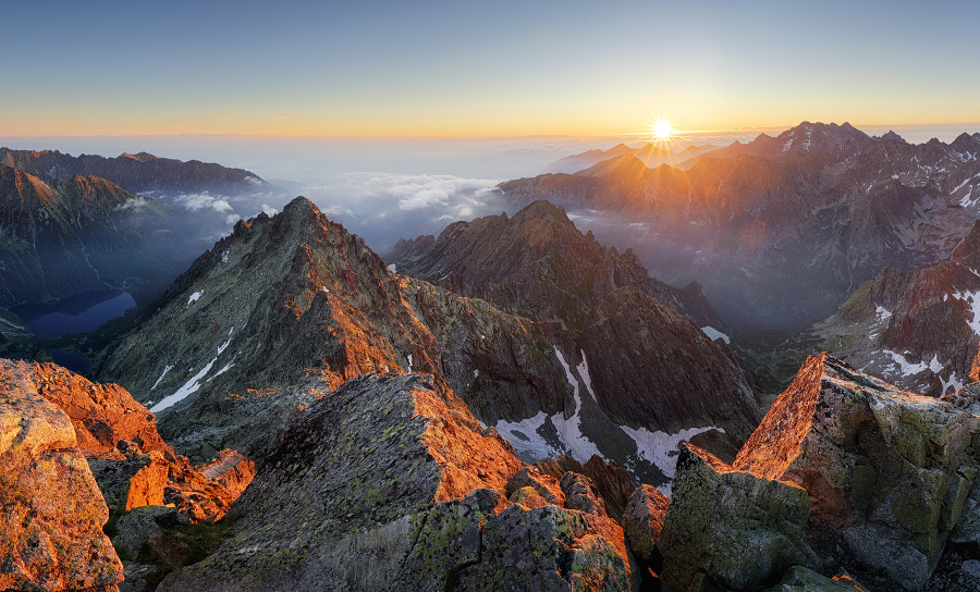 Mountain sunset panorama landscape