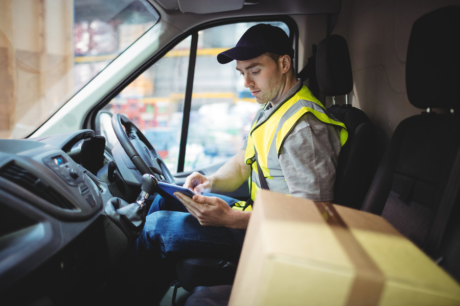 Delivery driver using tablet